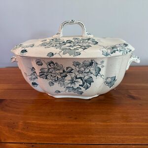 Antique C.T. Maling Jesmond Pattern Tureen English Blue Floral Transferware READ